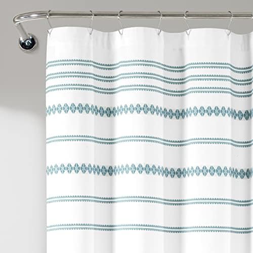 עיצוב שופע קליל שיק טאסל אקארד וילון מקלחת כותנה ממוחזר ידידותי לסביבה, 72 איקס 72, כחול