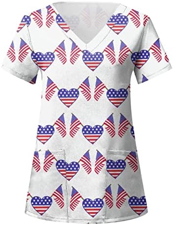 4 ביולי חולצות לנשים דגל ארה ב קיץ שרוול קצר חולצת צווארון עם 2 כיסים חולצה למעלה בגדי עבודה