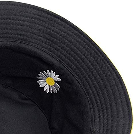כובע רקמת פרחים דלי טיול קיץ חוף כובע שמש UPF 50+ הגנת שמש כובע חיצוני ויסטור הפיך לגברים ונשים