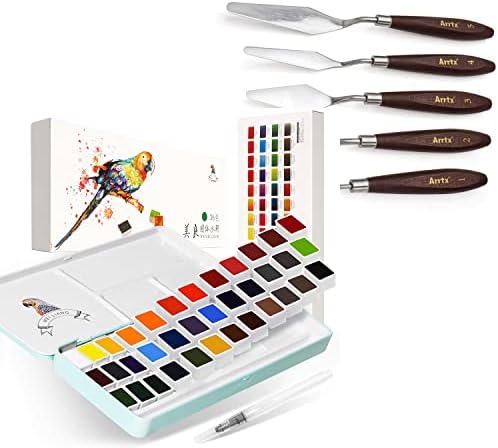 סט צבעי צבעי מים של Meiliang, 36 צבעים עזים בתיבת הכיס עם 5 חתיכות ציור סכינים