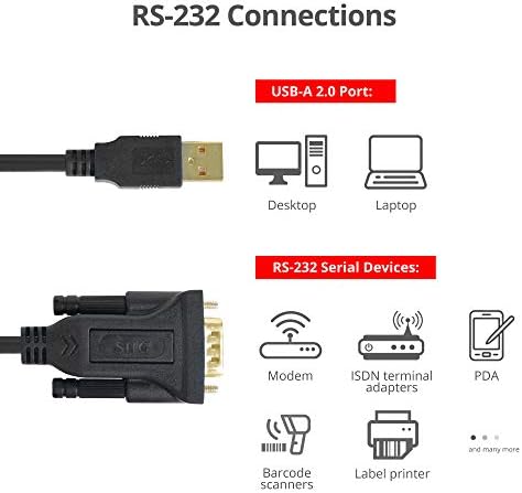 SIIG USB למתאם סדרתי, USB 2.0 עד RS-232 כבל DB9 זכר 9 פינים, 3.3ft, FTDI FT232 ערכת שבבים, 250kbps,