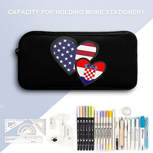 לבבות משתלבים קרואטיה דגל אמריקאי עיפרון תיק שקית שקית עט עט חמוד מארגן איפור קופסא קופסא
