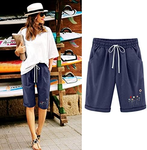 DBYLXMN נשים קיץ מותניים גבוהות מכנסי פשתן כותנה מכנסי מכנסיים בתוספת מכנסיים קצרים בגודל שרוך אימון חוף