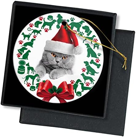 Jintripone חג שמח קישוט חתול חמוד לובש כובע חג המולד קישוט חג המולד מצחיק 2022 קישוט קישוט עץ חג המולד עגול עגול