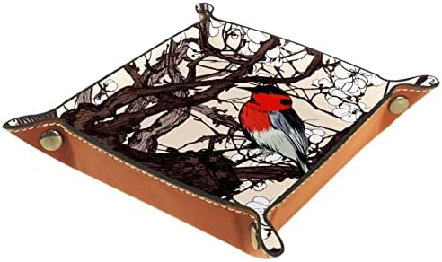 טאקמנג ציפור אדומה קטנה בסקורה, קופסאות אחסון מגש סוכריות מגש עור קטן של מגש סוכריות למגש מפתח