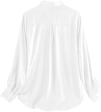סאטן סאטן מזדמן של נשים חולצות חולצות שרוול ארוך כפתור למטה חולצות דש נגד צבע מוצק בצוואר צוואר רופף