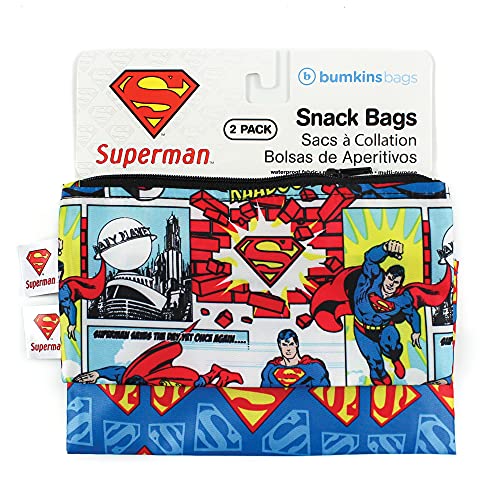 שקיות חטיפים של בומקינס, בד רב פעמי, רחיץ, בטוח למזון, סופרמן קומיקס בחינם-די. סי, 7 על 7 אינץ