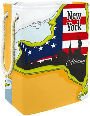 דייה עמיד למים סלי כביסה גבוה חסון מתקפל ניו יורק מפת הדפסת סל למבוגרים ילדים בני נוער בנות בחדרי שינה