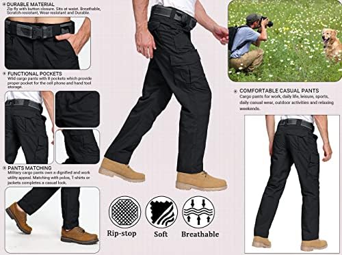 מכנסי טיול ריפסטופ גברים של אקרמי, מכנסי עבודה EDC קלים, מכנסי מטען חיצוניים עם ריבוי כיס