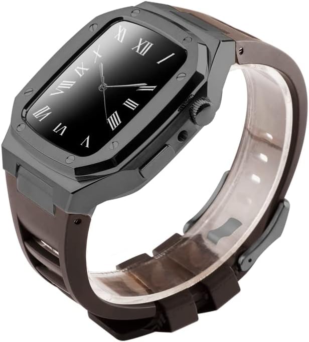 Kanuz תואם לפס Apple Watch 44/45 ממ סדרה 4/5/6/SE עם רצועת מארז, להקות iwatch מפלדת אל חלד עם כיסוי