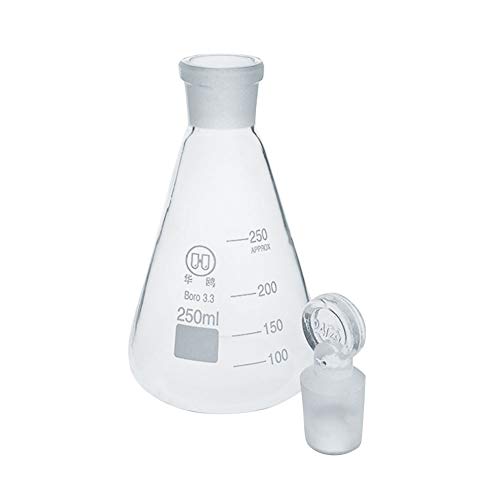 מעבדת אדמס-בטא בקבוק ארלנמאייר 500 מל עם פקק זכוכית טחון, שפת חובה כבדה, 3.3 זכוכית בורוסיליקט, חבילה של