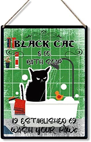 Black Cat & Co. אמבטיה סבון שוטפים את הכפות שלך שלט עץ שלט עץ קיר תלוי רטרו חדר אמבטיה שלט למתנות לעיצוב