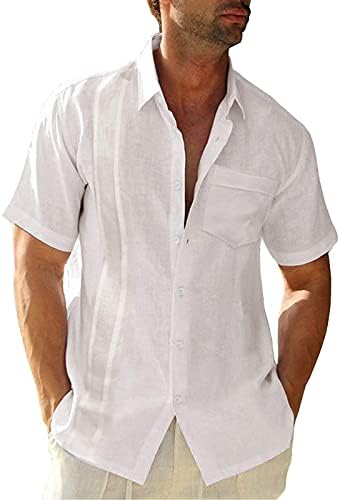 HDDK קיץ גברים שרוול קצר מחנה קובני מחנה גוויאברה חולצה כותנה פשתן היפי רגוע כפתור חוף ים למטה חולצות
