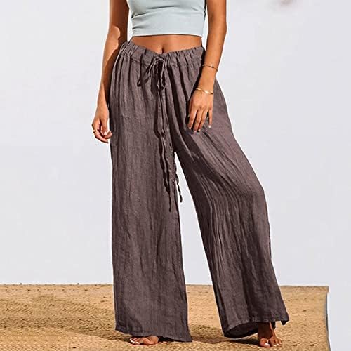 מכנסי פשתן מזדמנים של CHGBMOK נשים שרוך מכנסי טרקלין מותניים מכנסי טרנינג מכנסי טרנינג.