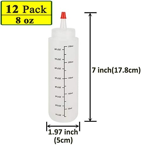 בלינלן 12 חבילה 8-אונקיה פלסטיק לסחוט בקבוקים עם אדום טיפ כובעי ומדידה - טוב עבור אמנות, אמנות, דבק,