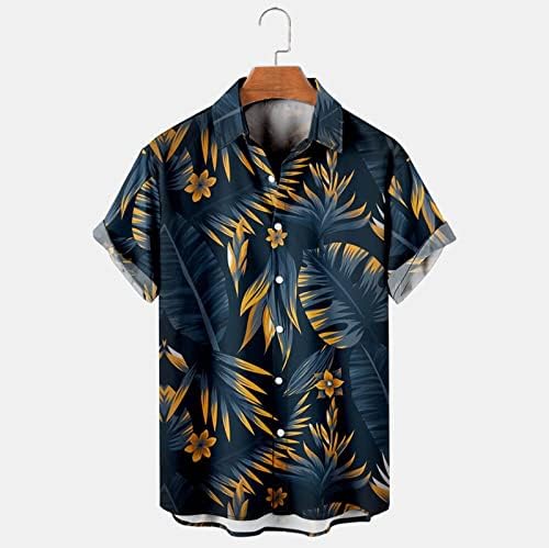 חולצות הוואי של Zddo Hawaiian כפתור מטה שרוול קצר גיאומטריה קיץ הדפסת חולצה כושר רגוע
