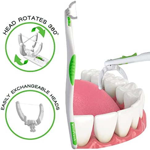 Verifloss שיניים חוטית עם 10 מילוי ראש - חוט שיניים למבוגרים וילדים, כלי חוט דלפק - עיצוב ארגונומי עם ראש
