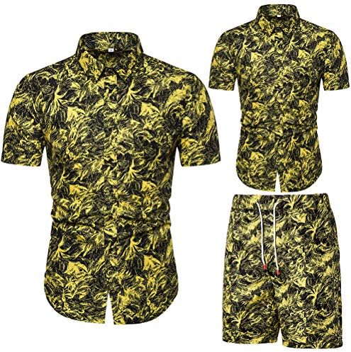 פרח גברים של Kissqiqi חולצת אימונית 2 חלקים חולצות הוואי מזדמנים תואמות חולצות שרוול קצר ומכנסיים