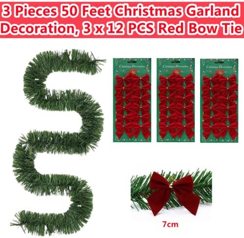 קישוט זרם זר חג המולד של 50 רגל, עיצוב חג ירוק רך לחג לחופשה שנה טובה עץ עץ המסיבה האירוע המשרדי עם 36 עניבת פרפר