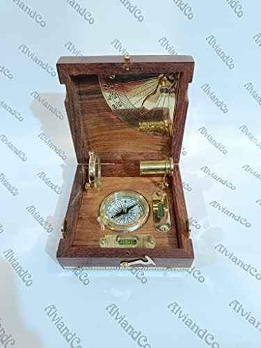 Alvi ו- Co Mautical Brass Marine Marine Box London, Compass Compass, Telescope, זכוכית מגדלת