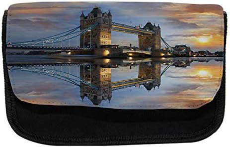 מארז עיפרון לונדון לונדון, מראה של גשר מגדל התמזה, תיק עיפרון עט בד עם רוכסן כפול, 8.5 x 5.5,