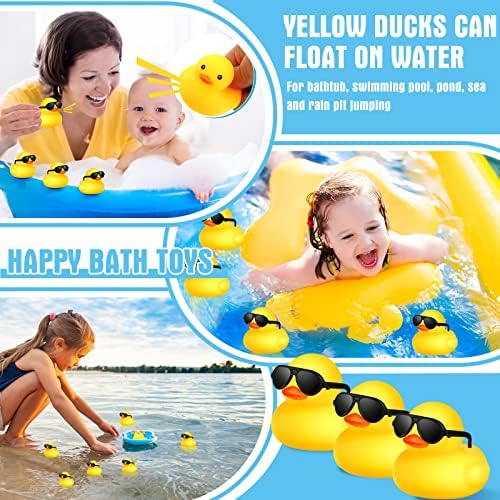 100 יחידות צהוב גומי ברווזים בתפזורת עם 100 משקפי שמש, חג האהבה מיני ברווזים זעיר לצוף חריקת אמבטיה אמבטיה