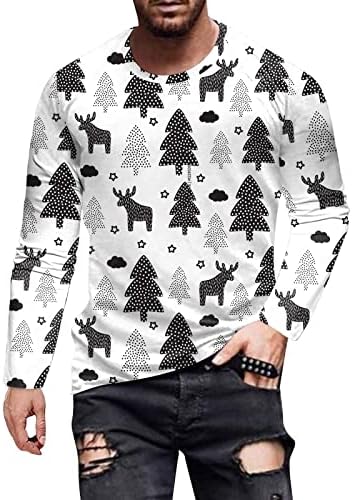 חולצות טריקו של שרוול ארוך של XXBR לחג המולד לגברים, מפלס שלג של איילים חג המולד מדפסים אימון