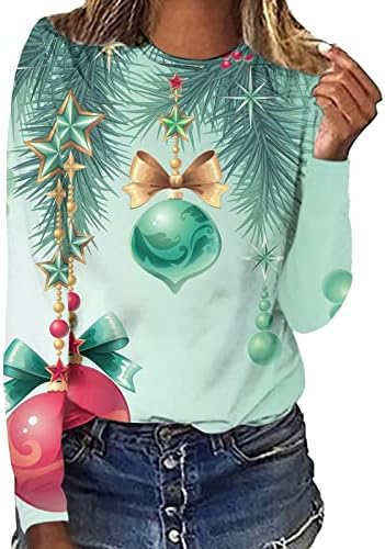 חולצות חג מולד לנשים תלת מימד ניאון נורה הדפס סווטשירטים רופפים בכושר חולצות שרוול ארוך מפואר סוודר