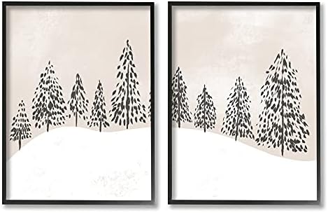 תעשיות סטופל עצים חורפיים מופשטים נוף מושלג של מושלג לבן בצבע בז ', מעוצב על ידי דפנה פולסלי שחור