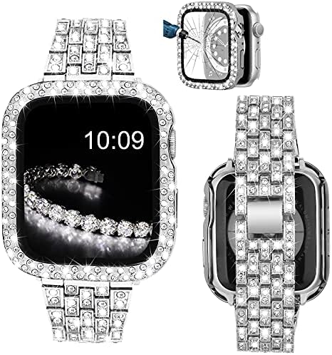 להקות V-Moro התואמות להקת Apple Watch, תכשיטים Bling Bling Diamond Metal עם מקרי הגנה על כיסוי