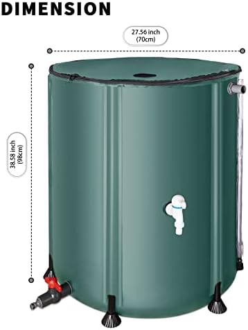 חבית גשם מתקפלת, מיכל אחסון מים נייד של Kidome 53 ליטר, מערכת איסוף מי גשמים עם סימני סימון
