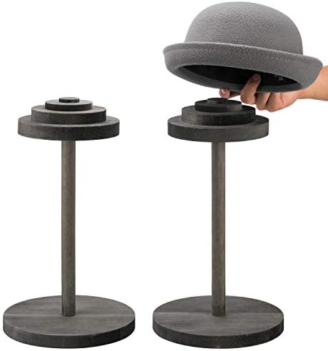 בציר אפור מוצק עץ כובע מתלה עם מוערם דיסקים עגולים כיפה, יהירות שולחן פאה מחזיק מעמד לבית, סלון, או תצוגה