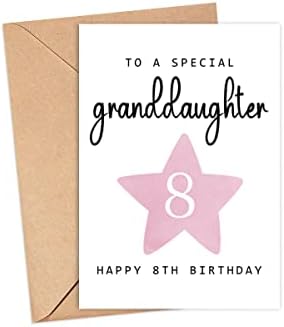 Moltdesigns לנכדה מיוחדת - כרטיס יום הולדת 8 שמח - גיל 8 - בן שמונה - תינוקת חמודה ורודה מתנה לכרטיס