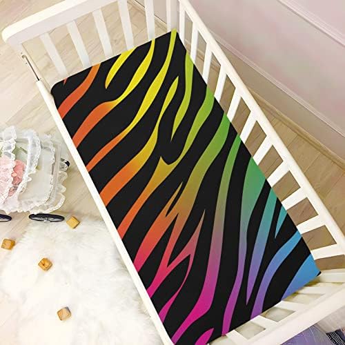 Alaza Rainbow Zebra Print Print Sheet Crib Shaved גיליון בסינט מצויד לבנים פעוטות תינוקות, גודל סטנדרטי 52