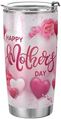 יום אמהות מאושרות של אלזה עם לבבות ורדים ורדים ורודים כוס עם מכסים וקשיות, כוס כוס מבודדת נירוסטה לשימוש