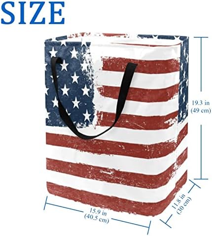 גראנג ' הדפסת דגל אמריקאי סל כביסה מתקפל, סלי כביסה עמידים למים 60 ליטר אחסון צעצועי כביסה לחדר
