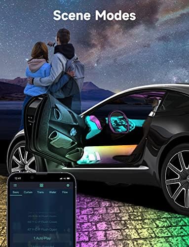 אורות רכב פנים רב-צבעוניים, בקרת אפליקציות אורות לד לרכב חכם, 16 מיליון אורות פנים לרכב עם אפשרות צבע,