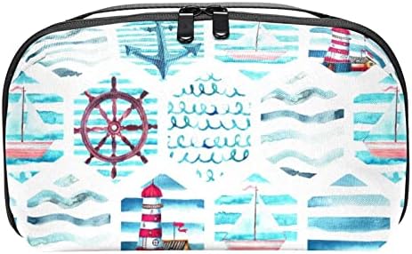 נשיאת תיק נסיעות שקית נסיעות USB מארגן כבלים ארנק רוכסן אביזר כיס, סירת מפרש ימי עוגן כחול כחול