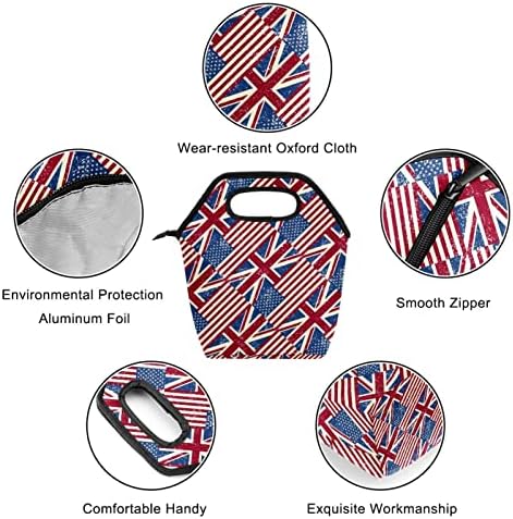 מבודד הצהריים תיבה, בציר בריטניה דגל אמריקאי דגל דפוס לשימוש חוזר קריר עמיד למים תרמית ארוחת