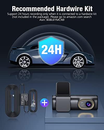 Ombar Dash Cam 2K מצלמת רכב WiFi מובנית, מצלמת מקף למכוניות עם כרטיס SD 32 גרם בחינם, DashCam קדמי, ראיית לילה