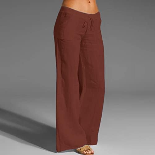 2023 מכנסי פשתן כותנה קיץ מכנסי רגל רחבים מזדמנים של נשים מכנסי יוגה פלאצו מכנסיים מותניים אלסטיים מכתים
