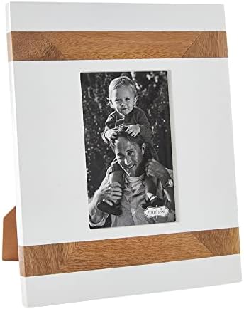 פאי בוץ 4 x 6 מסגרת תמונה רצועת עץ, לבן/טבעי