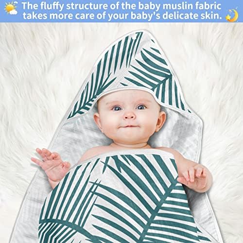 VVFELIXL מגבת ברדס עם עלי דקל כחולים סופגים מגבות לתינוקות כותנה מגבת רחצה רכה לתינוק, פעוט 30x30in