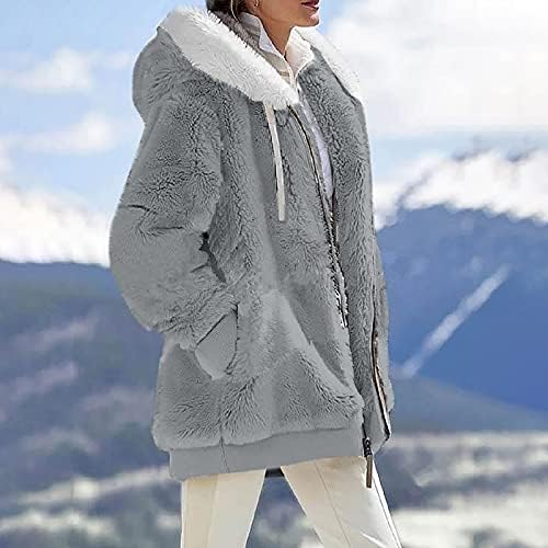 מעילי חורף של Suerghwax לנשים מזדמנים חמים ונעימים קטיפה רופפת בתוספת מעילים עליונים בגודל צבע אחיד שרוול