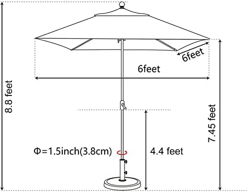 אליטשדה ארהב 10 שנים-לא-דהילה סונומברלה 6x6ft כיכר מטרייה פטיו שולחן חיצוני מטרייה עם אוורור, בורגונדי