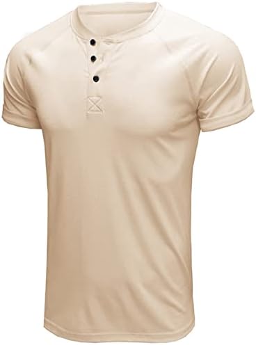 חולצת טריקו של הנלי שרוול קצר מזדמן לגברים, חולצות קיץ בסיסיות מזדמנים חולצות טריקו מוצקות בכושר דק חולצת כפתורים