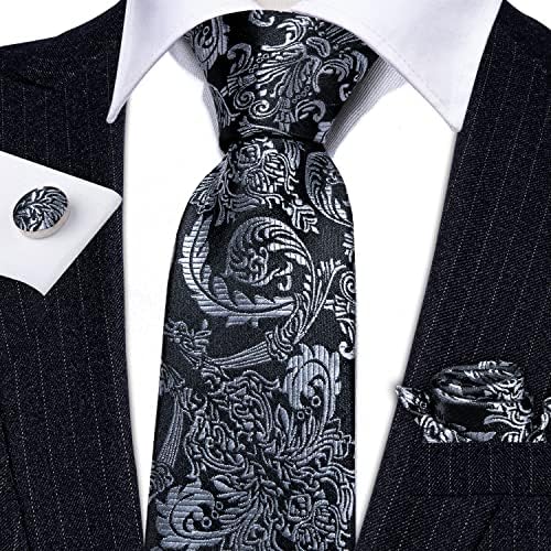 בארי.וואנג גברים עניבת סט פייזלי מוצק משי עניבה כיס כיכר חפתים ארוך במיוחד עניבת פורמליות חתונה