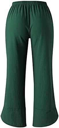 קיץ מזדמן כותנה פשתן מכנסיים לנשים בבאגי רחב רגל מכנסיים גבוה מותן ארוך מכנסיים עם כיסים נוח מכנסיים
