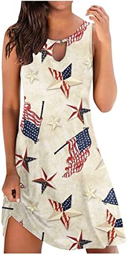 נשים של עצמאות יום נושא שמלה קיצית אמריקאי דגל פרחוני שמלה ללא שרוולים חור מנעול הלטר מיני חולצה שמלות