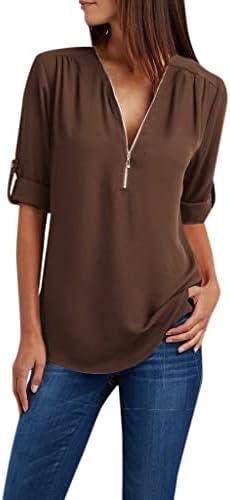 חולצת טריקו גדולה לנשים רוכסן נגד צוואר טוניקה צוואר מגלגלת חולצות שרוול ארוך חולצות שולי מעוקלות